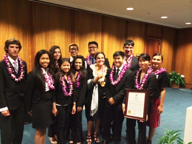 The students of Mililani High’s Advanced Placement Government and Politics class, and their teacher, Dr. Amy Perruso, were recognized by legislators as the state finalist in the “We the People” program. 