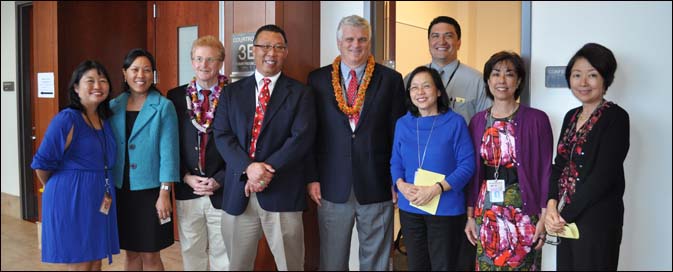 Several judges attended the ceremony(from left to right): Judge Sheri Iha, Judge Catherine Remigio, Judge R. Mark Browning,  Judge Derrick Chan, Chief Justice Mark Recktenwald, Judge Jennifer Ching, Judge Lanson Kupau, Judge Barbara Richardson and  Judge Christine Kuriyama. 