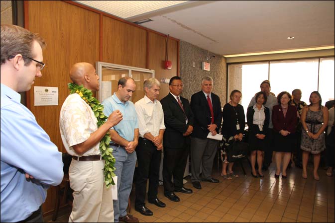 The Access to Justice Room opened with a chant from Keahe Davis of the King Kamehameha V Judiciary History Center.