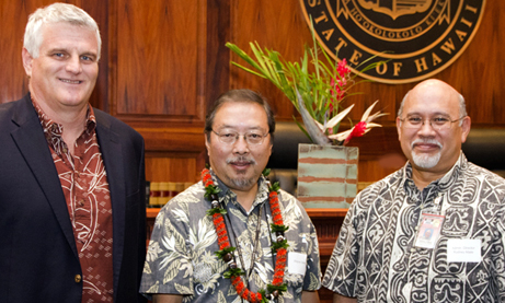 Photo of Chief Justice Mark Recktenwald, Wayne Sakai and Rod Maile