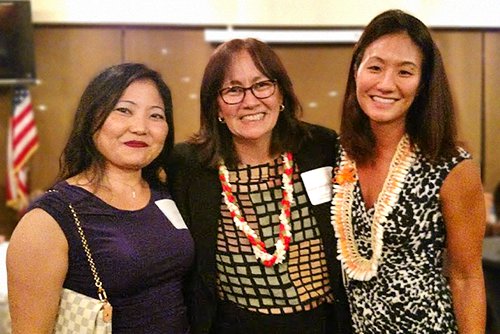 Associate Justice Sabrina McKenna with two students at UH Law School Evening Part Time Program’s 100th Graduate Celebration, 08/27/2016.
