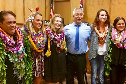 Kona Drug Court Judge Melvin Fujino with five program graduates.