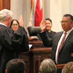 Associate Judge Derrick Chan sworn in by Chief Justice Mark Recktenwald, April 13, 2017
