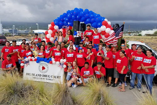 Friends of the Big Island Drug Court with their float at the Kailua-Kona Fourth of July parade, 2017.