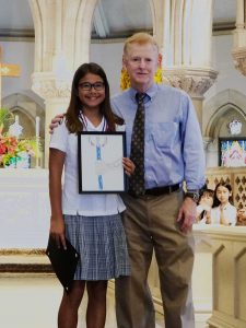 2018 First Circuit Law Day Art contest winner, Brooke Jones (first place). in Fourth-Fifth grade category is pictured here with Chief Judge R. Mark Browning. 