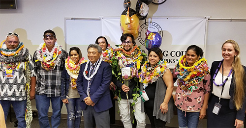 Chief Judge/Drug Court Judge Greg Nakamura with Judge Dakota Frenz and 7 graduates. 05/31/18.