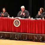 Hawaii Supreme Court Justices giving a round of applause from the bench, Kauai Community College Performing Arts Center, 04-10-2019.