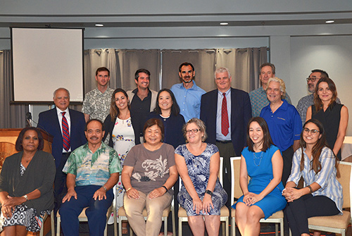 Attorneys who volunteered at the Maui courthouse Self-Help Center in 2018 were recognized during the Maui County Bar Association’s Court Volunteer Appreciation Dinner, May 10, 2019. Pictured with Second Circuit Chief Judge Joseph Cardoza and Hawaii Supreme Court Chief Justice Mark Recktenwald.