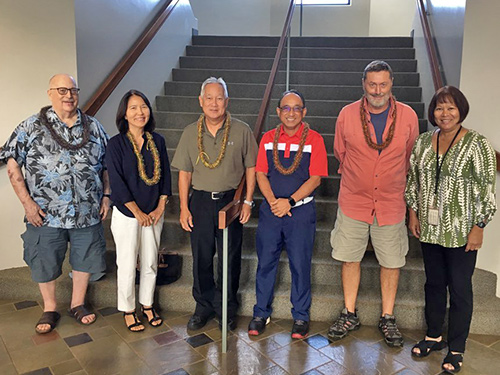 David Proudfoot, Amy Esaki, Sherman Shiraishi, Al Castillo, Kurt Bossard and Fifth Circuit Court Arbitration Judge Kathleen Watanabe at Kauai’s 30th Annual Court Annexed Arbitration Program (CAAP) Conference at Kauai’s Puuhonua Kaulike Judiciary Complex, September 27, 2019.