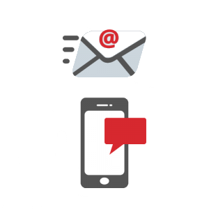 Graphic of email, text and mobile phone graphics