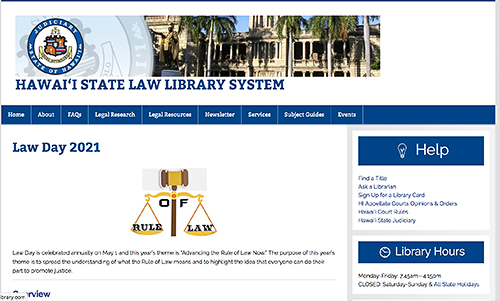 Screenshot of Hawaii state law library website