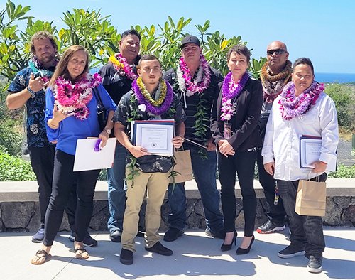 Image of Big Island Drug Court graduates and Judge Wendy DeWeese.