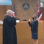 Image of Chief Justice Recktenwald and Joanna Sokolow being sworn in.