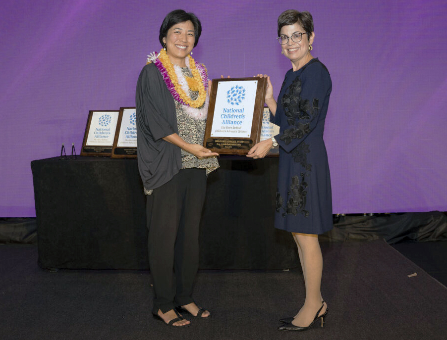 Image of Rep. Linda Ichiyama, left, and Teresa Huizar, chief executive officer of NCA.
