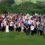 Group photo of the 2023 Statewide Adult Drug Court Conference attendees, outside overlooking the mountains at the Koʻolau Ballrooms & Conference Center, Kāne‘ohe, Oʻahu, Hawaiʻi, 10/17/2023.
