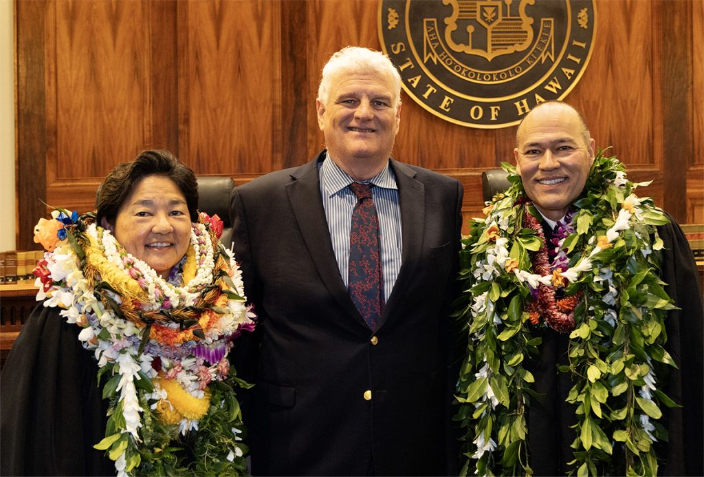 Image of Justice Lisa Ginoza, Chief Justice Mark Recktenwald, and Justice Vladimir Devens.