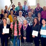 Attorneys and judges who participated in the Kaua‘i Self Help Center Attorney Training gather on a staircase inside the Kauaʻi Judiciary Complex for a commemorative photo, 04/05/2024.