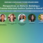 Event advertisement for " Perspectives on Reform: Building a Trauma-Informed Justice System in Hawaiʻi," 05-15-2025, featuring headshots of the speakers and panelists.
