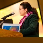 First Circuit Senior Family Court Judge Dyan M. Medeiros on stage at the domestic violence conference in Honolulu at the Ala Moana Hotel, 07-15-2025.