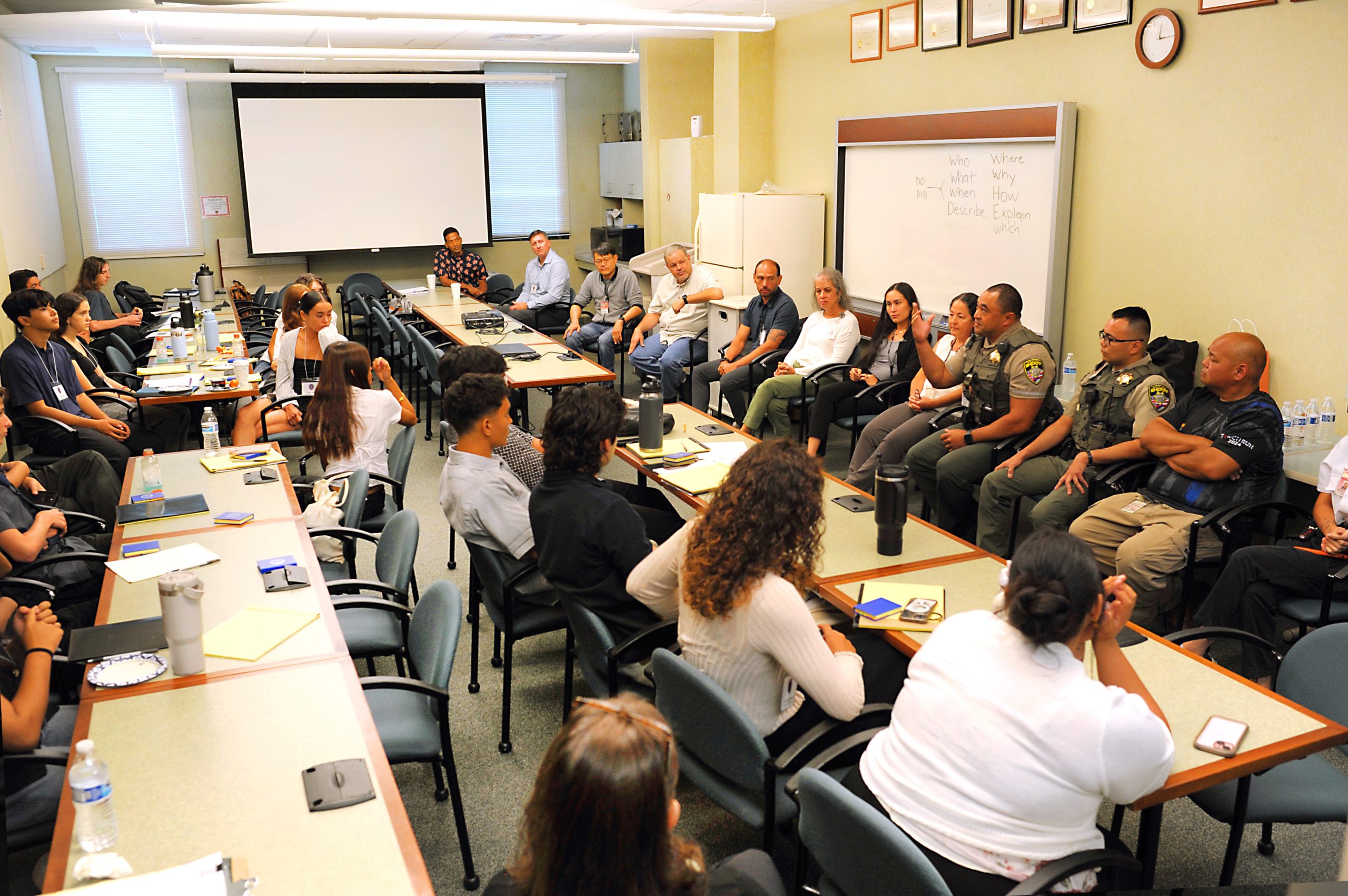 Employees at Fifth Circuit Court meet with students to share about their role at the court during the Kauaʻi Law and Justice Academy