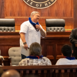 Clifford Cantrell, a drug court participant, receives his diploma during the 2026 drug court graduation celebration at the Hawai'i Supreme Court Courtroom on May 15, 2026.