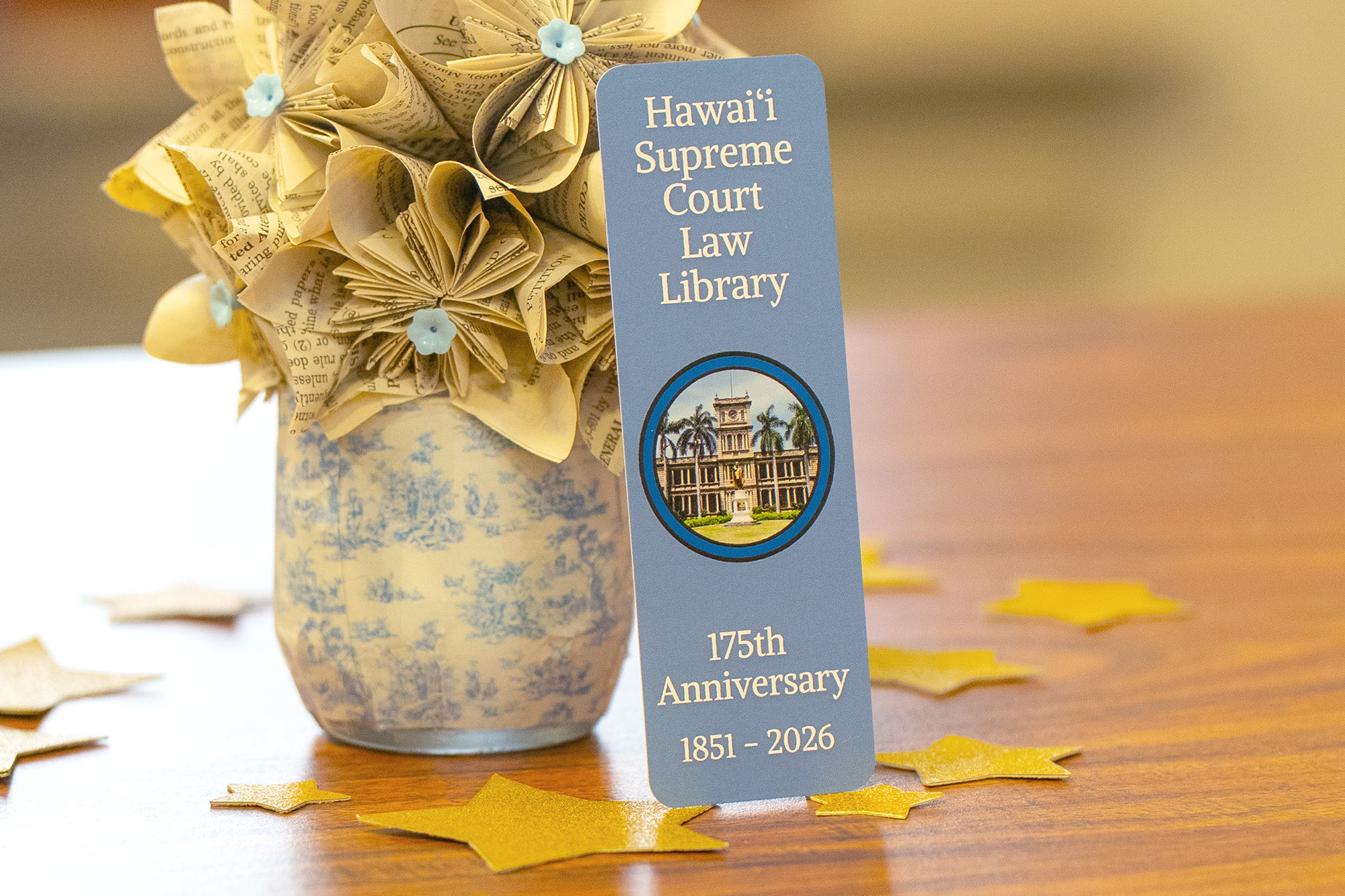 A commemorative bookmark celebrates the Hawaiʻi Supreme Court Law Library’s 175th anniversary.